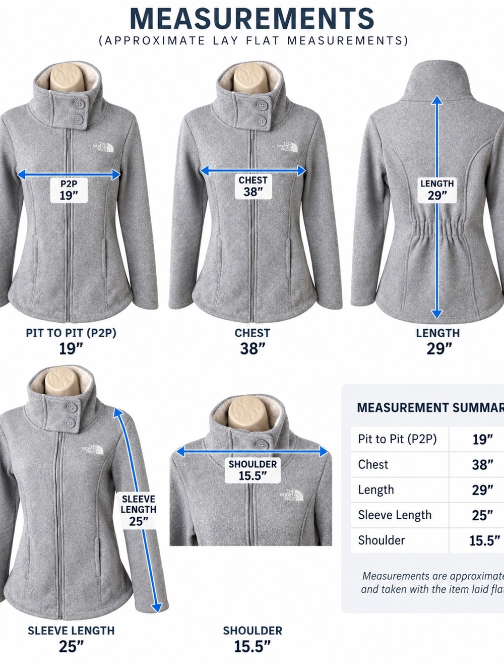 The North Face Women’s M Gray Sherpa Lined Fleece Jacket High Collar Full Zip - Picture 10 of 10